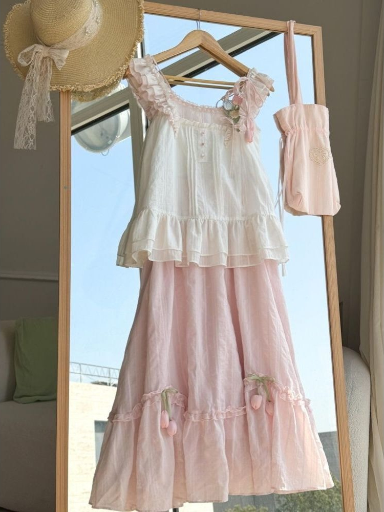 Cami Top Lace - Conjunto de Dos Piezas con Volantes