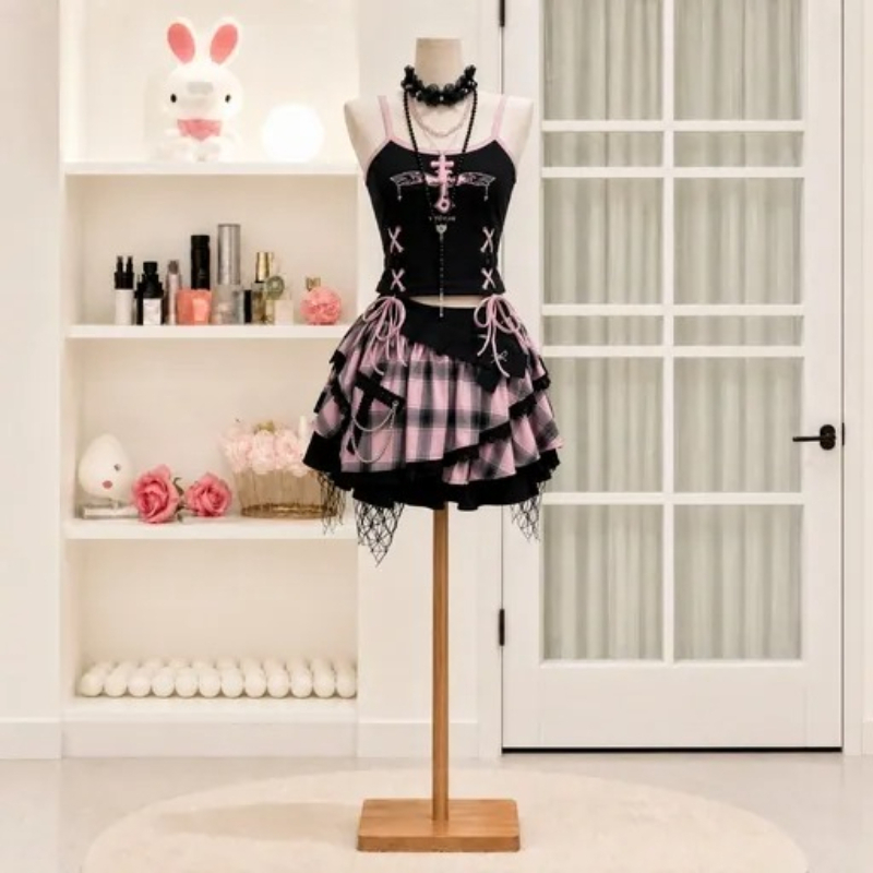 Conjunto de Falda Vintage Y2K  - Cami Top Lace reseña y precio