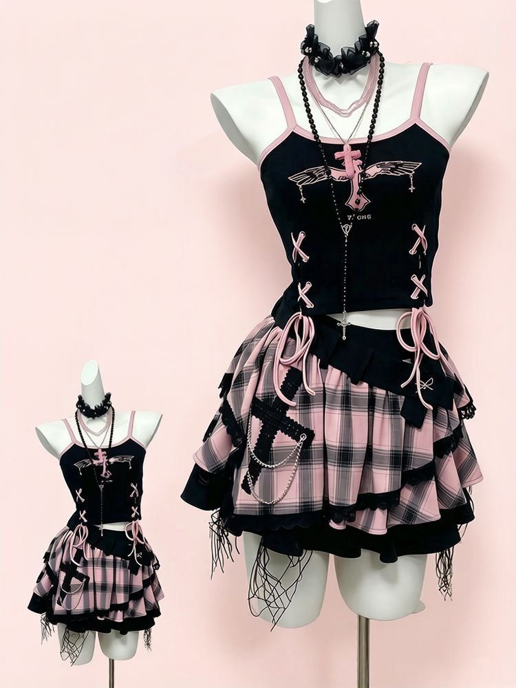Conjunto de Falda Vintage Y2K  - Cami Top Lace reseña y precio